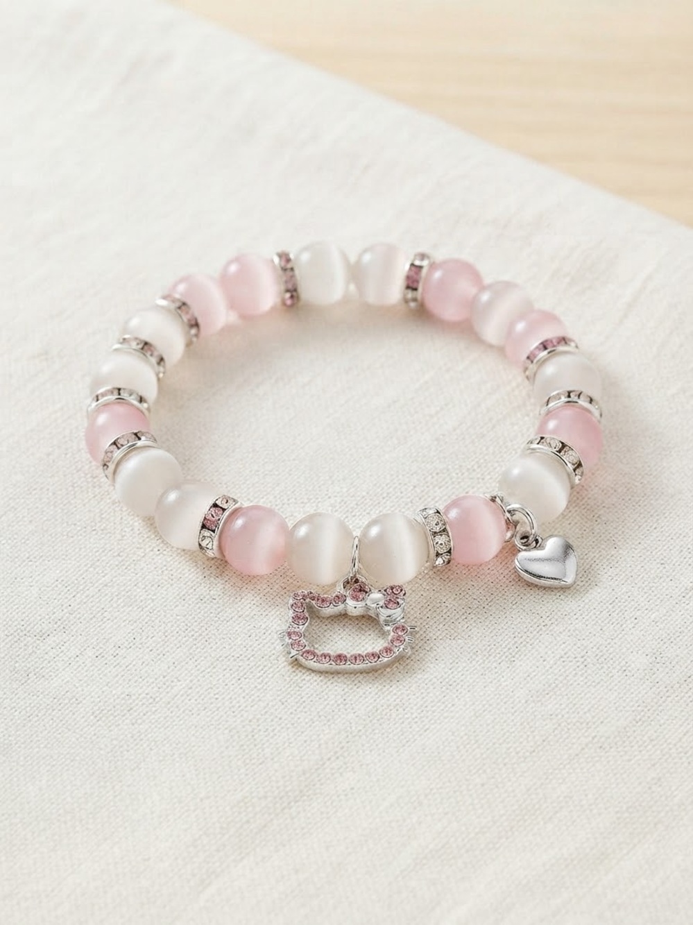 Kawaii Pink Crystal Cat Charm Bracelet Y2K jewelry & Beauty Gift Bag